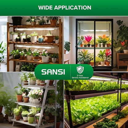 SANSI Grow Lights for Indoor Plants, 25W Plant Lights for Indoor Growing, 2FT 4000K Full Spectrum, T8 LED Grow Light Strips with 4-Level Dimmable, Auto On Off 4 8 12 Hrs Remote Control, IP54, White