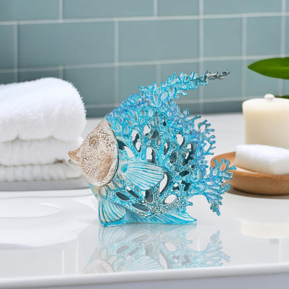 VVGIFTS Beach Coastal Decor Coral Reef Angelfish Home Office Desk Decor Sculpture Statue for Tabletop Shelf Bathroom Decoration Ornament Gift (Turquoise and Blue)
