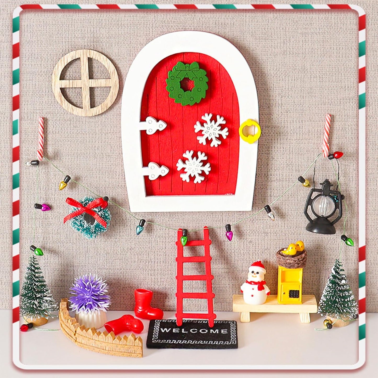 20 Pcs Christmas Girl Fairy Doors Decorations Enchanted Doors Tiny Outdoor Xmas Decor Miniature Magical Door for Fairies Special Entry Tiny Miniature for Xmas Accessories Fairy Tale
