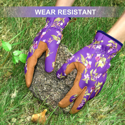 Womens Gardening Weeding Working Gloves, Leather Garden Glove for Women Thorn Proof No Stab for Digging, Planting,Pruning