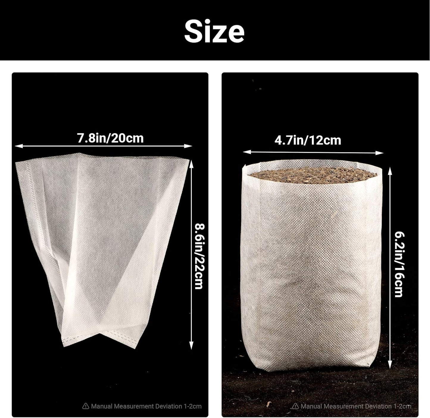 Nursery Grow Bags, 100 PCS Non-Woven Plants Grow Bags 7.8"x8.6", Solid Seed Starter Bags Fabric Seedling Pots Plants Pouch Home Garden Supply