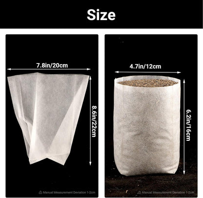 Nursery Grow Bags, 100 PCS Non-Woven Plants Grow Bags 7.8"x8.6", Solid Seed Starter Bags Fabric Seedling Pots Plants Pouch Home Garden Supply