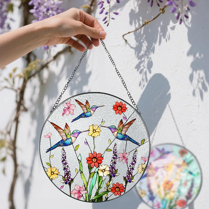 8 Inch Hummingbirds Stained Glass Suncatcher, Stained Glass Window Hanging, Window Hanging Decor, Hummingbird Sun Catcher, Gifts for Women Mom Grandma, Mother Day, Birthday, Christmas