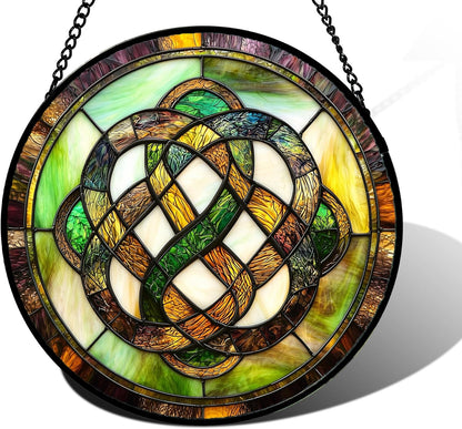 Stained Glass Window Hanging, Tiffany Abstract Totem Sun Catchers Colorful Glass Panel Bless Suncatcher Decor for Birthday for Women, Men, Wife, Aunt, and Mom 11.8x11.8 in