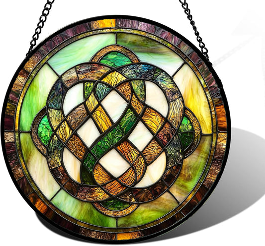 Stained Glass Window Hanging, Tiffany Abstract Totem Sun Catchers Colorful Glass Panel Bless