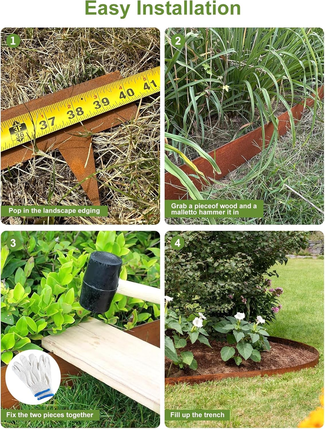 Landscape Edging Border, 40" L x 8" H 6Pack 20FT Total Rusted Corten Steel Garden Edging,Easy Installation,Sturdy Elegant Metal Lawn Broder for Flower Beds, Pathways, Paver Edges and Yard