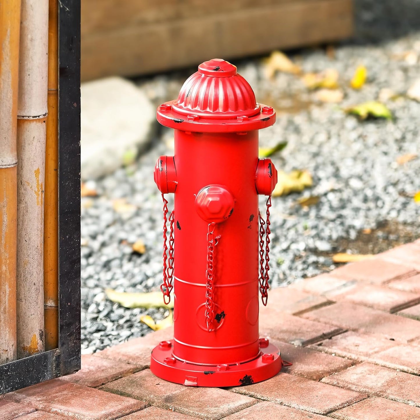 Fake Fire Hydrant for Dogs, 16.3" Red Metal Dog Pee Post with Stakes, Puppy Training Tool Indoor/Outdoor Garden Yard Statue