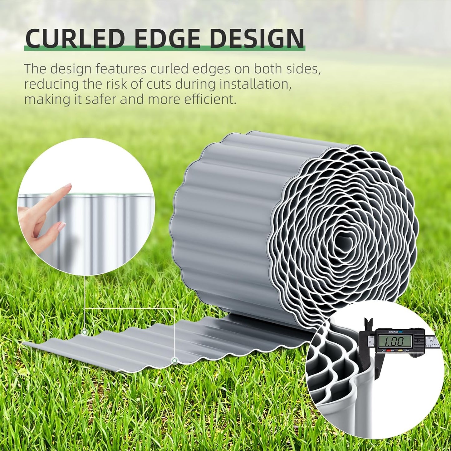 AHEONLAR Corrugated Metal Garden Edging, 5''×50Ft Steel Landscape Edging Border, Flower Bed Edging Borders, Metal Lawn Edging for Landscaping, Garden, Pathway, Lawn, Flower Bed, Garden Fence (Silver)