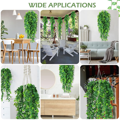Hoteam 12 Pcs Artificial Hanging Plants 32 Inch Fake Ivy Vines with Fake Leaves Patio Artificial Plants Greenery for Living Room Indoor Outdoor Wall, No Basket (Eucalyptus)