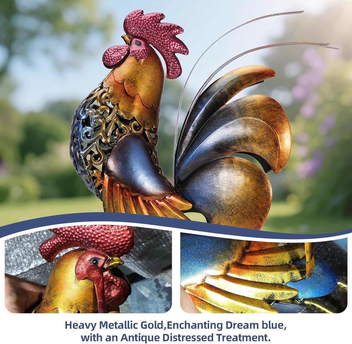 Rooster Garden Statues,Vintage Chicken Statue for Outdoor Decor, Regal Mighty Metal Rooster,Perfect Handmade Gift for Housewarming, Frinds, Garden Lover