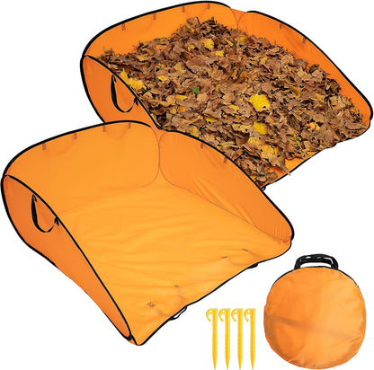2 Pcs 140 Gallon Pop up Leaf Collector, Foldable Lawn Leaf Pick Up Bag Tool, Large Yard Dustpan Type Garden Bag, Reusable Yard Waste Bags for Cleaning Up Weeds Branches Waste Trash Debris