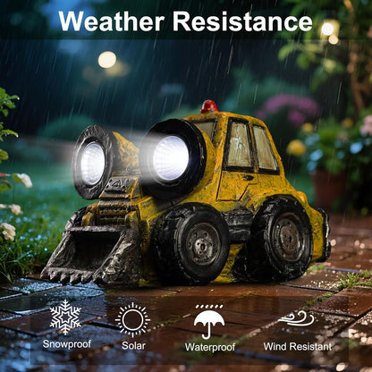 Garden Statue Outdoor Solar Light Decor with LED Light Rustic Vintage Bulldozer Construction Vehicle Decoration for Lawn Patio Yard Gifts for Women