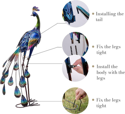 TERESA'S COLLECTIONS Garden Decor, Peacock Garden Decor with Colorful Painting, 24'', Waterproof Metal Garden Statue, Peacock Gifts, Garden Gifts for Women Mom, Indoor/Outdoor