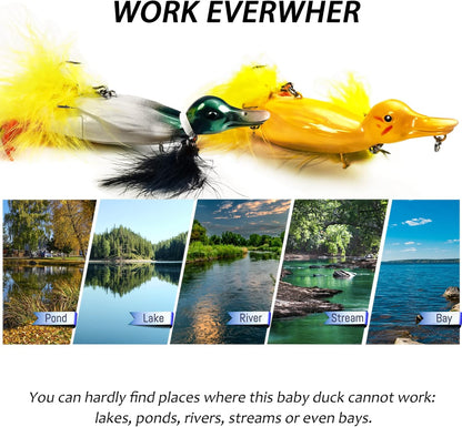 Duck Lures for Bass Fishing, Realistic Topwater Baby Duckling Baits Floating Artificial Hard Swimbaits for Pike Musky Catfish Freshwater Saltwater Fishing, 4.8 inch