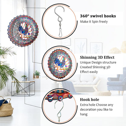 Rooster Wind Spinner - 3D Kinetic Chicken Wind Spinners | 12-Inch Rustproof Metal Hanging Sculpture, Outdoor Garden & Patio Decor, Unique Gifts for Dad, Mom, Men, Women