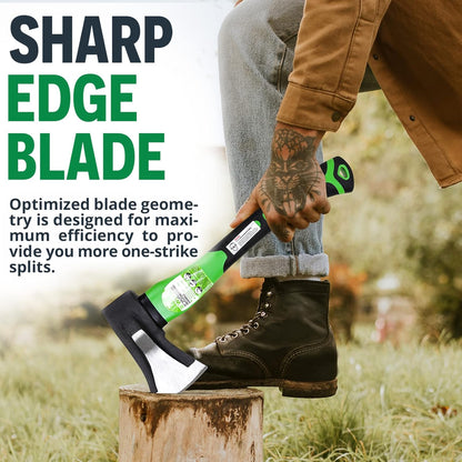 WilFiks Splitting Axe, 15” Camping Hatchet for Chopping and Kindling Wood and Branches, Forged Carbon Steel Hand Maul Tool for Gardening, Fiberglass Shock Reduction Handle with Anti-Slip Grip