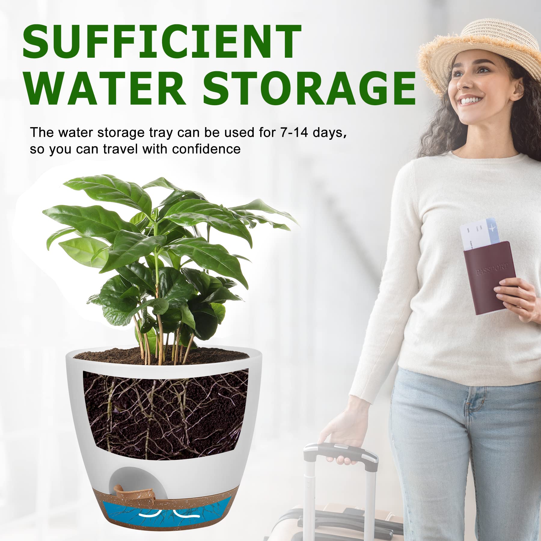 QRRICA Plant Pots 10/9/8/7.5/7 Inch Self Watering Pots, Set of 5 Plastic Planters with Drainage