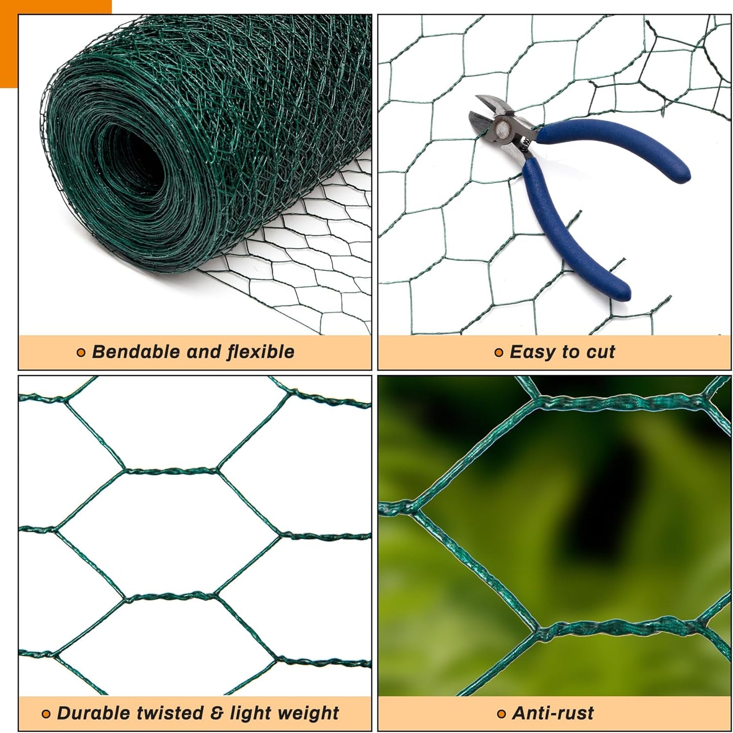 Green Chicken Wire 48 inch(H) x 100 ft(L), Anti-Rust Hexagonal Galvanized Metal Garden Netting for Floral Arrangements, PVC Coated Chicken Wire Coop for Crafts Plant Protector Pet Rabbits Fencing