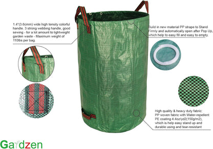 Gardzen 32&40&72 Gallon Yard Waste Bags, Reusable Heavy Duty Collapsible Garden Leaf Bags with Plastic Ring, Stand-Up Yard Waste Bin for Leaves, Lawn Debris & Grass Clippings