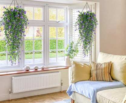 RECUTMS Vine Plant Fake Ferns Plants Large Faux Artificial Hanging Plants Wall Plants Artificial Hanging Plants Outdoors Fake Hanging Plant Greenery Vine for Outdoor Plants Decor 3 Pcs(Purple)