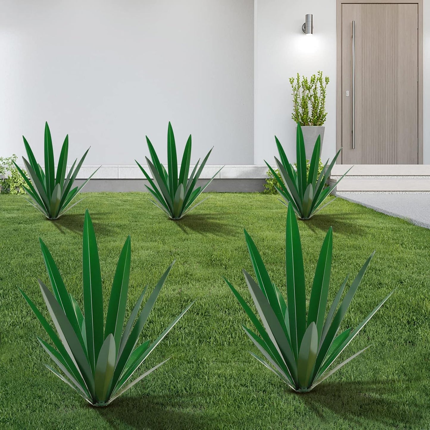 TOMBABY Large Leaf Thickened Metal Agave Plant Outdoor Decoration Desert Courtyard Art Plant Garden Decoration Outdoor Metal Art Floral Gift (1, Green)