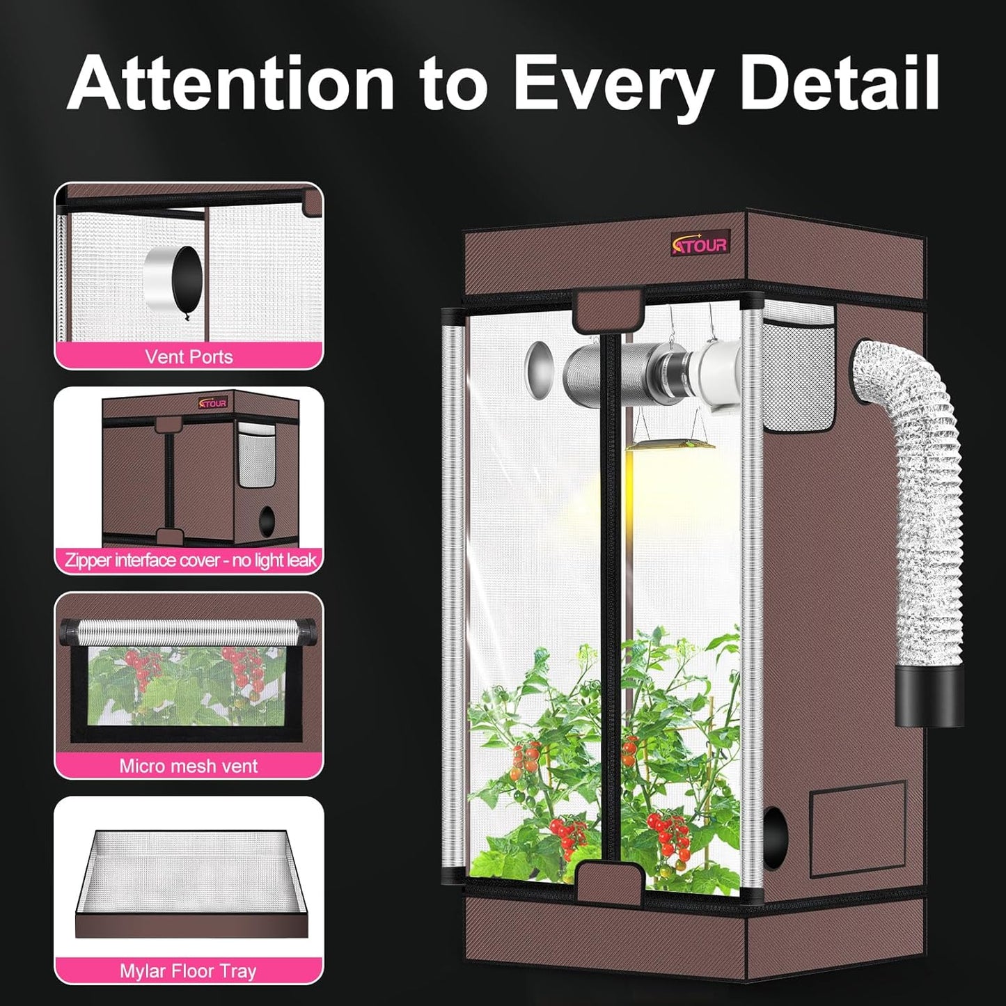 ATOUR 4x2 Grow Tent, 48"x24"x72''High Reflective Mylar 1680D Hydroponic Grow Tents, Waterproof Grow Tent with Double Cleart Observation Door and Floor Tray, for Indoor Plant Growing