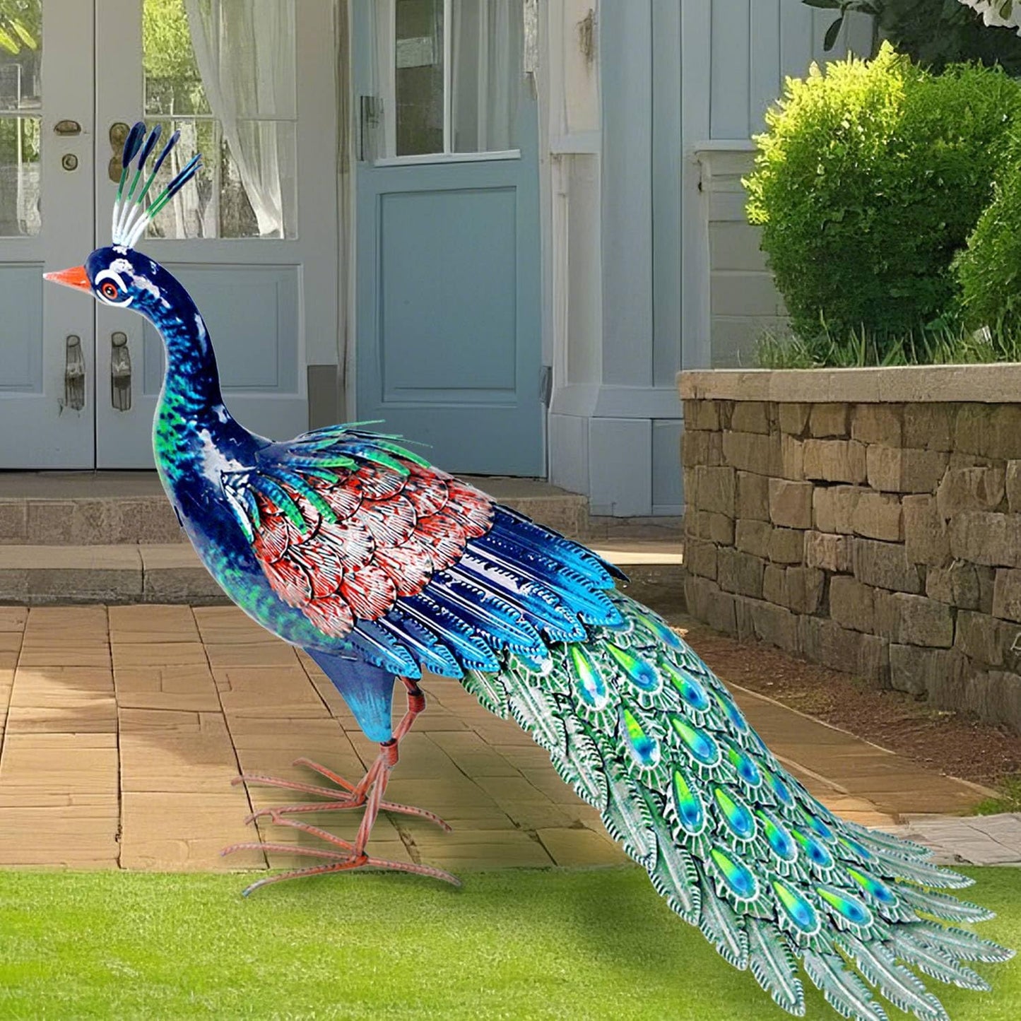 Kircust Metal Peacock Statue for Outdoor Decor - 24" L Elegant Peacock Sculpture for Garden, Patio, Yard, or Home - Weatherproof & Handcrafted Peacock Art