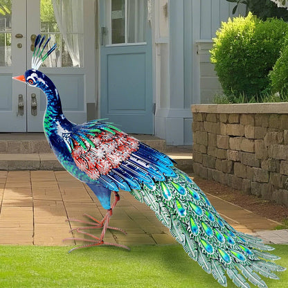 Kircust Metal Peacock Statue for Outdoor Decor - 24" L Elegant Peacock Sculpture for Garden, Patio, Yard, or Home - Weatherproof & Handcrafted Peacock Art
