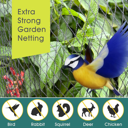 Bird Netting for Garden, 7.5 x 98 FT Heavy Duty Anti Bird Netting Mesh with Ties and Landscape Staples for Vegetable, Fruit Trees & Other Plants, Lasting Against Birds Deer Squirrels and Poultry