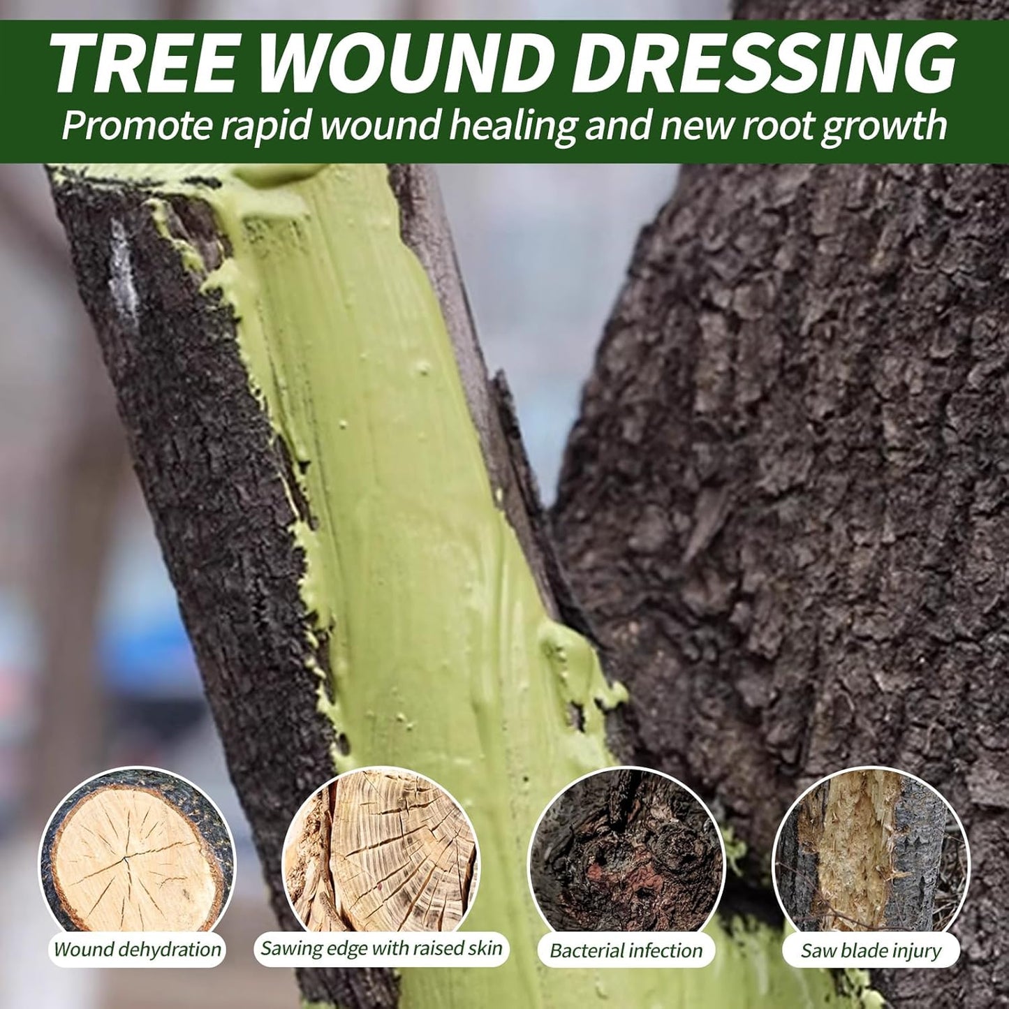 Tree Wound Sealer, 500g Tree Wound Dressing Grafting Wax with Brush, Rapid Protective Film Forming Pruning Sealant for Bonsai, Fruit Trees, Plant Repair, Grafting Paste Tree Paint Protection(17oz)