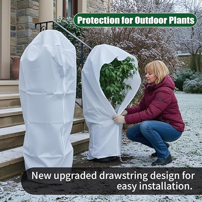 2 Packs Plant Covers Freeze Protection Frost Cloths for Outdoor Plants with Zipper Drawstring Jacket Cover Bags for Shrub Bush Tree Potted Cold Weather Garden Warm Insulation (white, 31.5" W x 47"H)