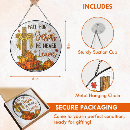 FLAGWIX Fall Decorations for Home - Stained Glass Window Hanging 8in - Christian Sun Catchers Indoor Window, Fall Gifts for Women Men, Thanksgiving Decorations Sun Catcher, Christian Gifts for Mom Dad