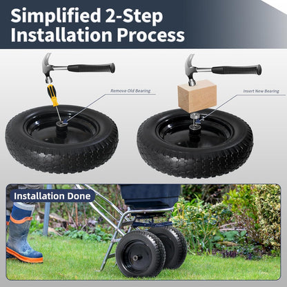 Wheelbarrow Tire 4.80/4.00-8 Flat Free Solid Tire Wheel 14.5 Inch, Replacement Heavy Duty Wheel, with 5.8" and 3.4" Bearings 3" Center Hub, fits Garden Cart, Dolly, Hand Truck, Trailer, Wagon, 2 Pcs