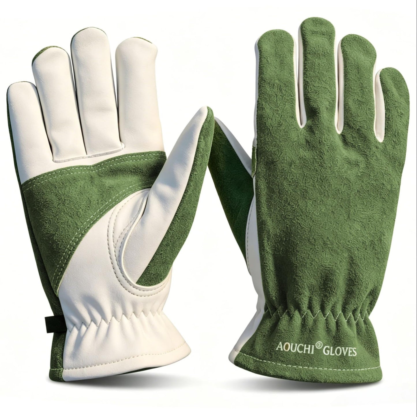 AOUCHI Leather Work Gloves, Heat Thorn Resistant Heavy Duty Safety Gloves