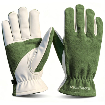 AOUCHI Leather Work Gloves, Heat Thorn Resistant Heavy Duty Safety Gloves
