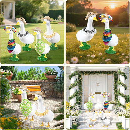 4 Set Porch Goose Outfits for 23"& 17" Goose Statue, Straw Hats & Bow Tie Porch Goose Cloth Set for Outdoor Yard, Garden and Lawn Patio Decor