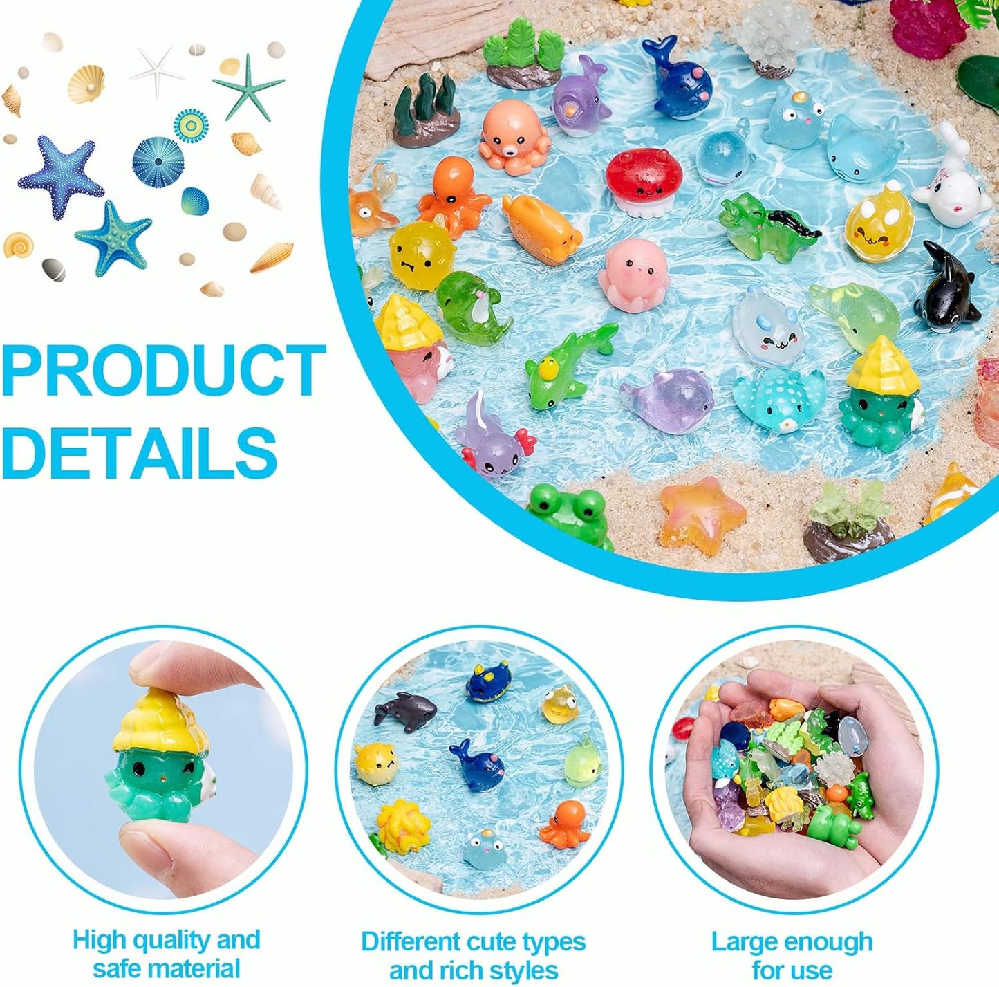 56pcs Mini Ocean Resin Animals Tiny Sea Animals Figurines Marine Miniature Plastic Animals Aquarium Ornaments Decorations for DIY Fish Tank Potted Micro Fairy Garden Dollhouse