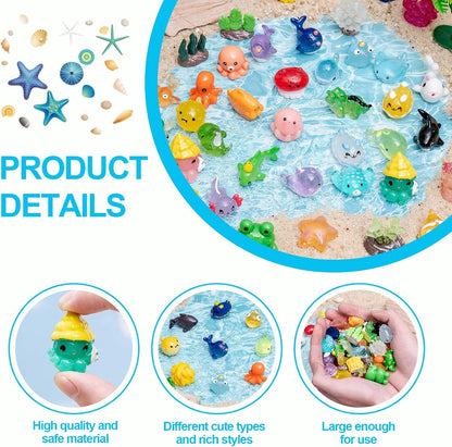 56pcs Mini Ocean Resin Animals Tiny Sea Animals Figurines Marine Miniature Plastic Animals Aquarium Ornaments Decorations for DIY Fish Tank Potted Micro Fairy Garden Dollhouse