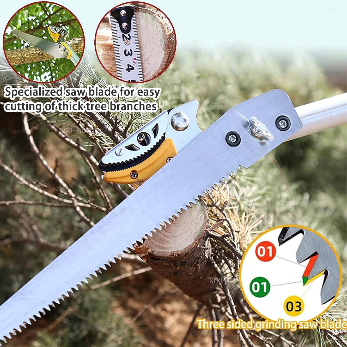 xixi-home Cut and Hold Pruners 4.6-9.8 Ft Long Reach Pole Saw Pruning Shears and Hold Bypass Pruner Extendable Tree Trimmer with Dedicated Serrations Telescoping Fruit Picker