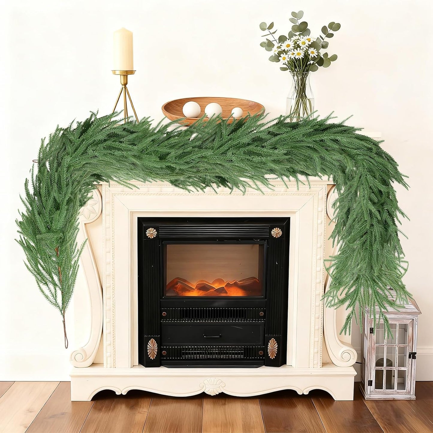 5FT Bendable Christmas Garlands Norfolk Pine Garland Real Touch, Artificial Greenery Garland for Fireplace, Mantle, Table, Stairs, Indoor Outdoor Christmas Decoration(1PCS)