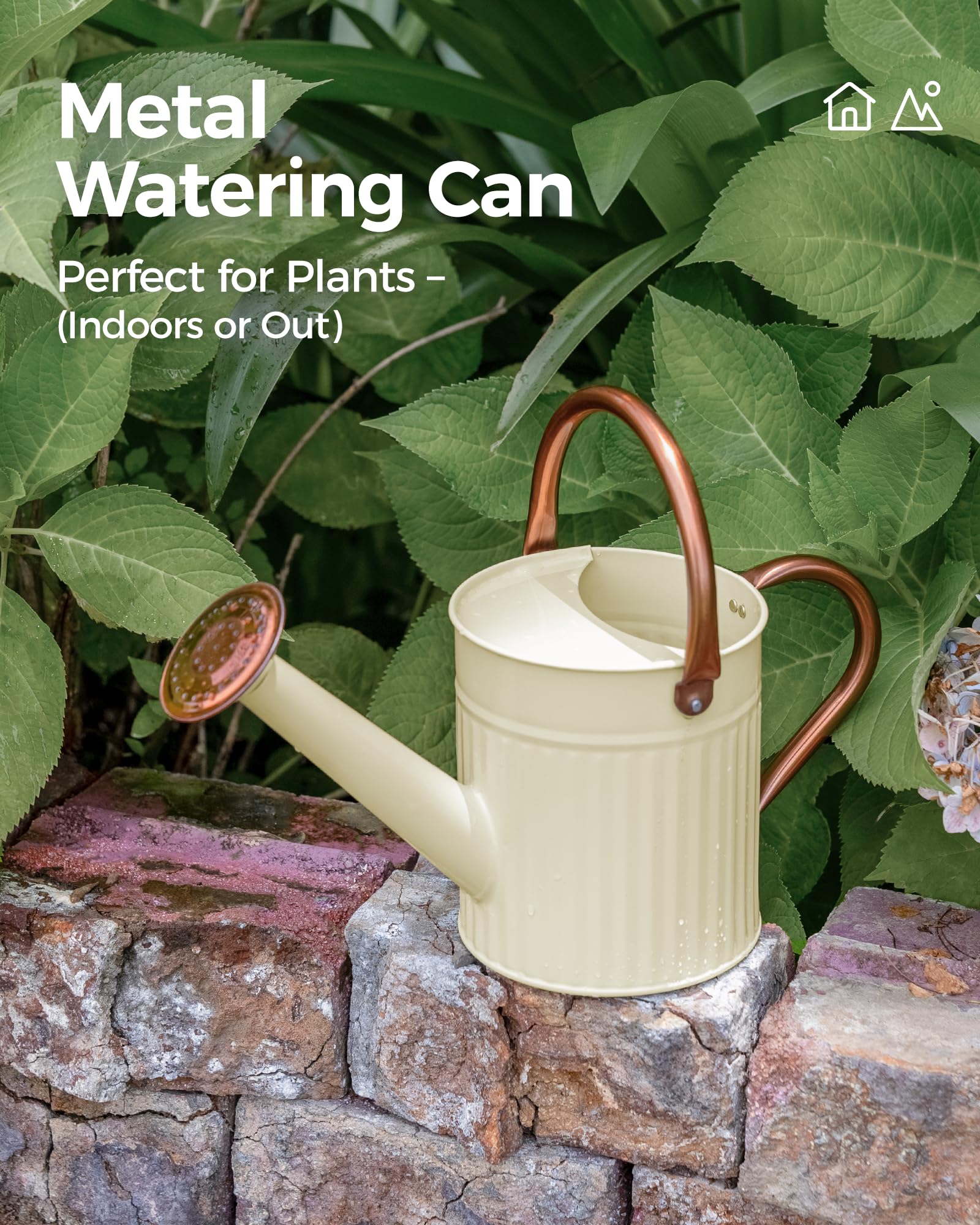 Bamworld Metal Watering Can for Indoor Outdoor Plant 1/2 Gallon Creamy