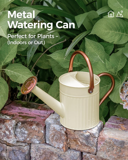 Bamworld Metal Watering Can for Indoor Outdoor Plant 1/2 Gallon Creamy