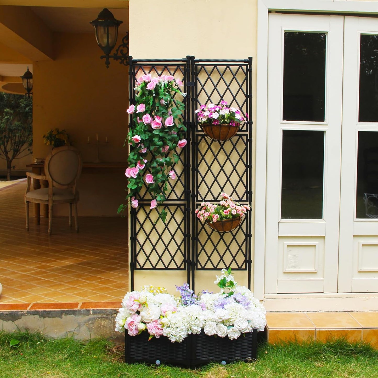 Planter with Trellis - Raised Garden Bed with Trellis 70.9" H x 31.5" L x 15.7" W, Privacy Screen Planter Box with Drainage Hole, Outdoor Raised Garden Bed for Climbing Plants Metal+PE Coated