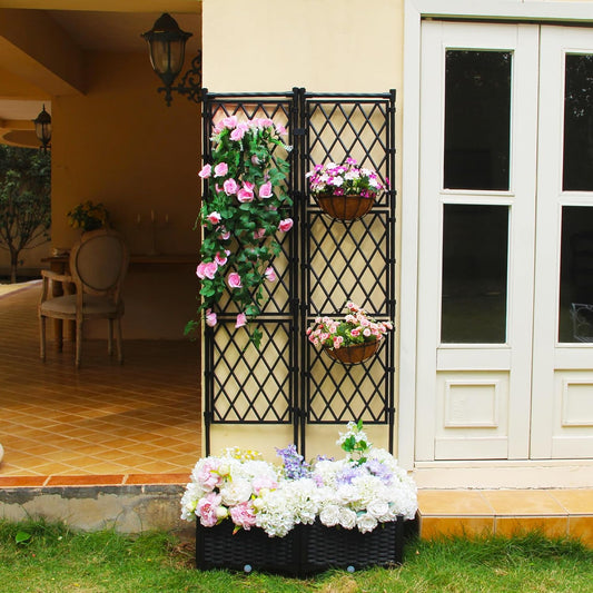 Planter with Trellis - Raised Garden Bed with Trellis 70.9" H x 31.5" L x 15.7" W, Privacy Screen Planter Box with Drainage Hole, Outdoor Raised Garden Bed for Climbing Plants Metal+PE Coated