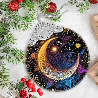 Stained Glass Ornaments - Sun and Moon Christmas Ornaments - Christmas Decorations for Tree - Holiday Present Ideas - Gift Exchange
