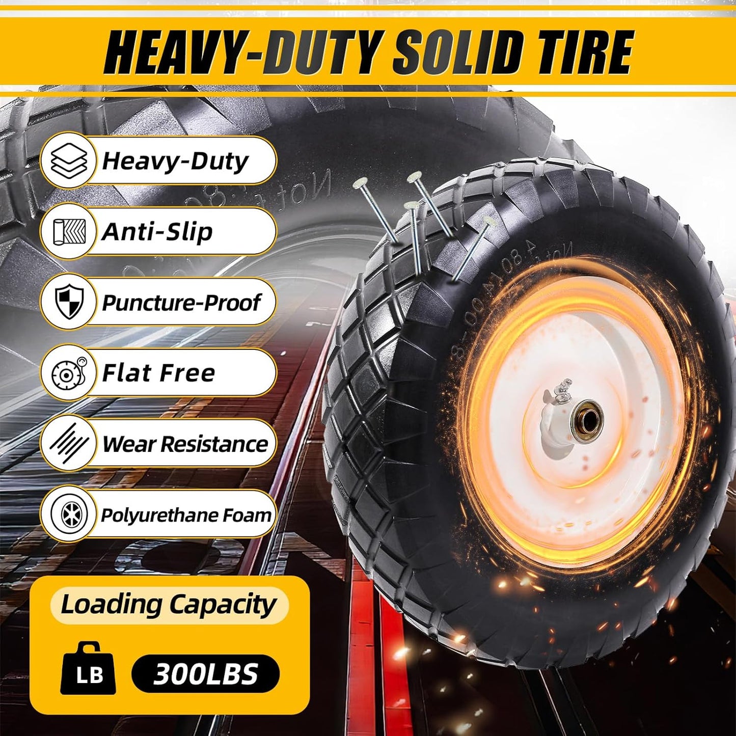 MZREXN 4.80/4.00-8" Flat Free Tire and Wheel, 16" Universal Solid Wheelbarrow Tires, with 5/8" & 3/4" Bearings, 3" Centered Hub for Hand Truck Garden Trailers Utility Cart Yard Wagon (2-PACK, White)