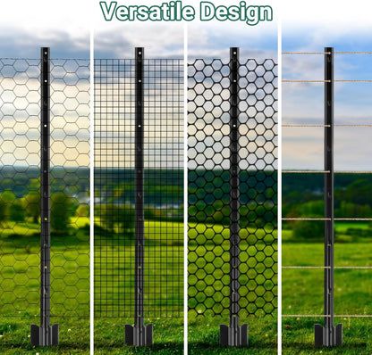Fence Posts 4 Feet - 16 Pack, Heavy Duty Metal Fence Post, No Dig U Post for Farm, Garden, Orchard and Outdoor Wire Fencing (Black)