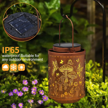 Solar Lanterns Outdoor Waterproof Mushroom Butterfly Garden Decor Gifts for Women Mon Grandma Metal Hanging Solar Lights Decoration for Outside LED Lanterns for Yard Patio Lawn