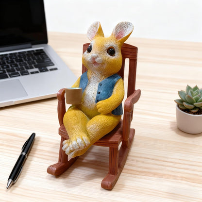 Resin Rocking Chair Bunny Statue - Hand Painted & Fade Resistance & Weatherproof - Long Durability for Indoor and Outdoor - Bunny Figurine with Bright Color & Realistic Details