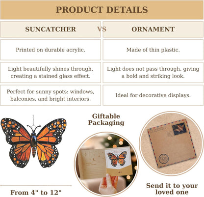 Monarch Butterfly Acrylic Suncatcher Stained Glass Effect Window Car Hanging Christmas Ornament Indoor Outdoor Decor Garden Sun Catcher Panel for Butterfly Lover for Women Mom Grandma